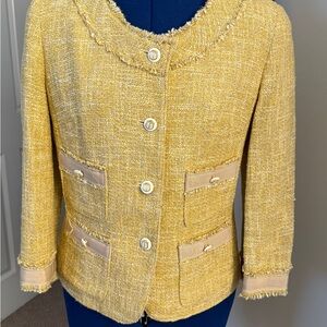 Talbots Yellow Tweed Blazer with Cream Accents
